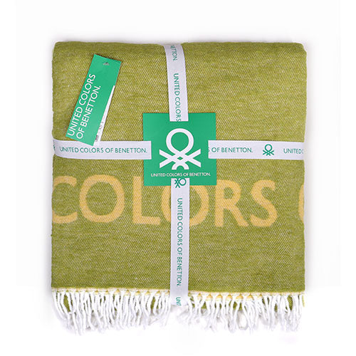 UNITED COLORS OF BENETTON - Decke, 140 x 190 cm, 320 g/m², 60% Baumwolle + 40% Acryl, gelb & grün